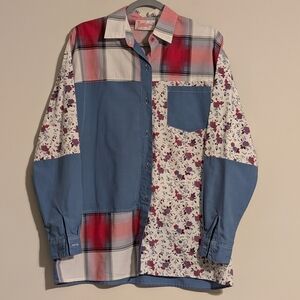 Pennylane Vintage Patchwork Floral Print Button Down Shirt Women's Size L
